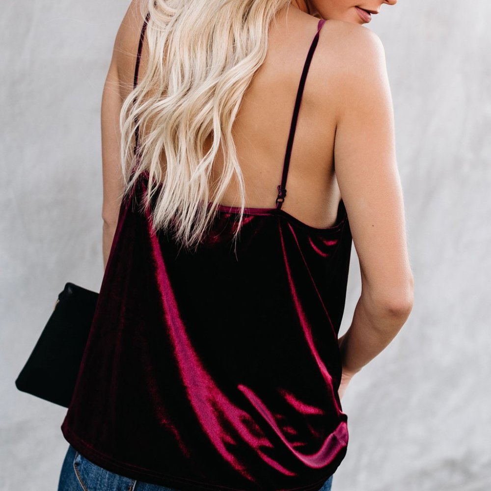 JUST IN! Dark Red Velvet Cami Shirt - Picture 2 of 5